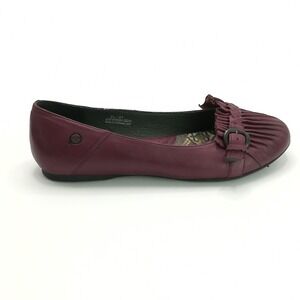 Born Shoes Womens Ballet Flats Leather Burgundy Slip On‎ Pleated Buckle 9.5